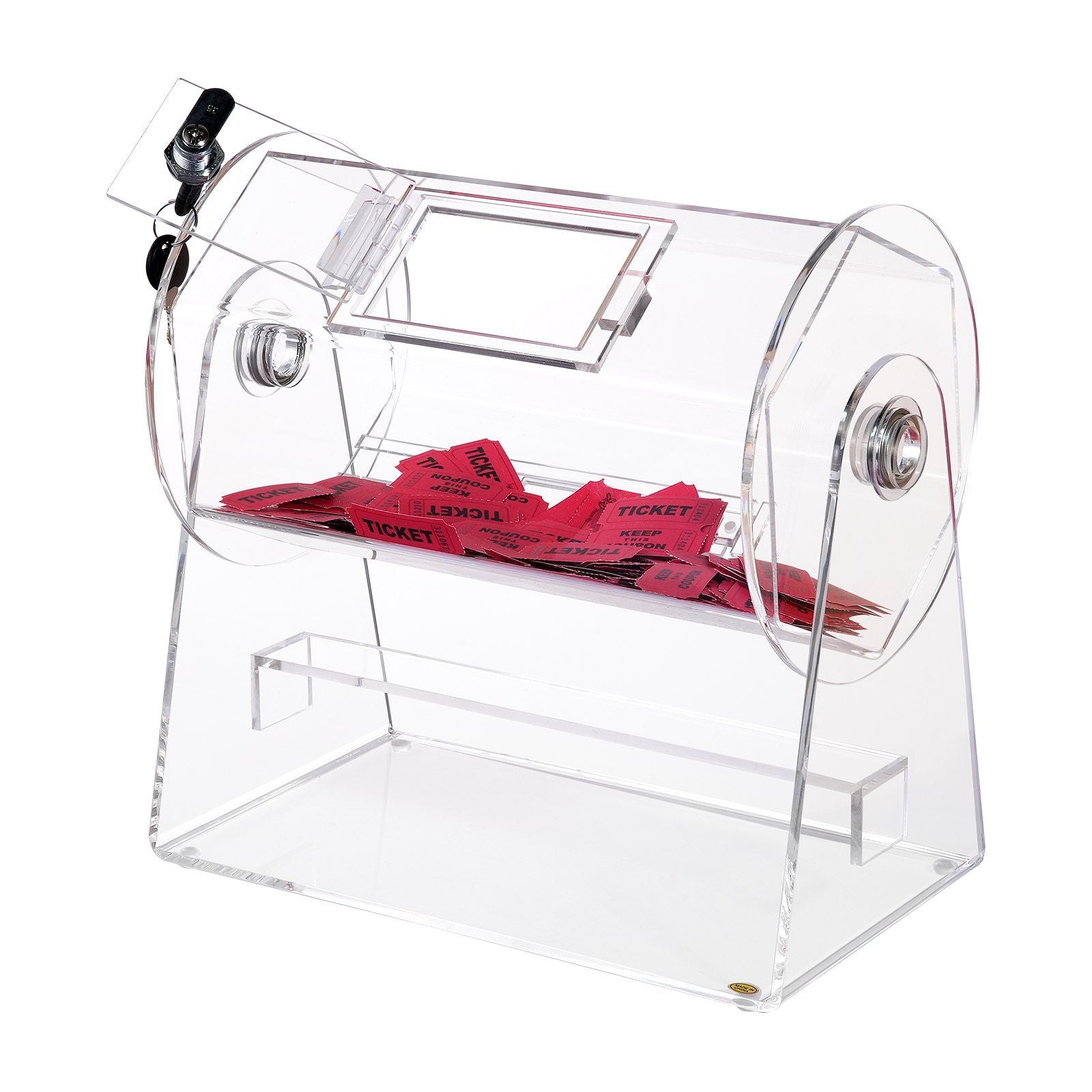 Acrylic Raffle Drum, Professional Raffle Ticket Spinning Cage with 2 Keys, Transparent Lottery Spinning Drawing, Holds 2500 Tickets or 100 Raffle Balls,Raffle Ticket Box for Lottery Games Bingo