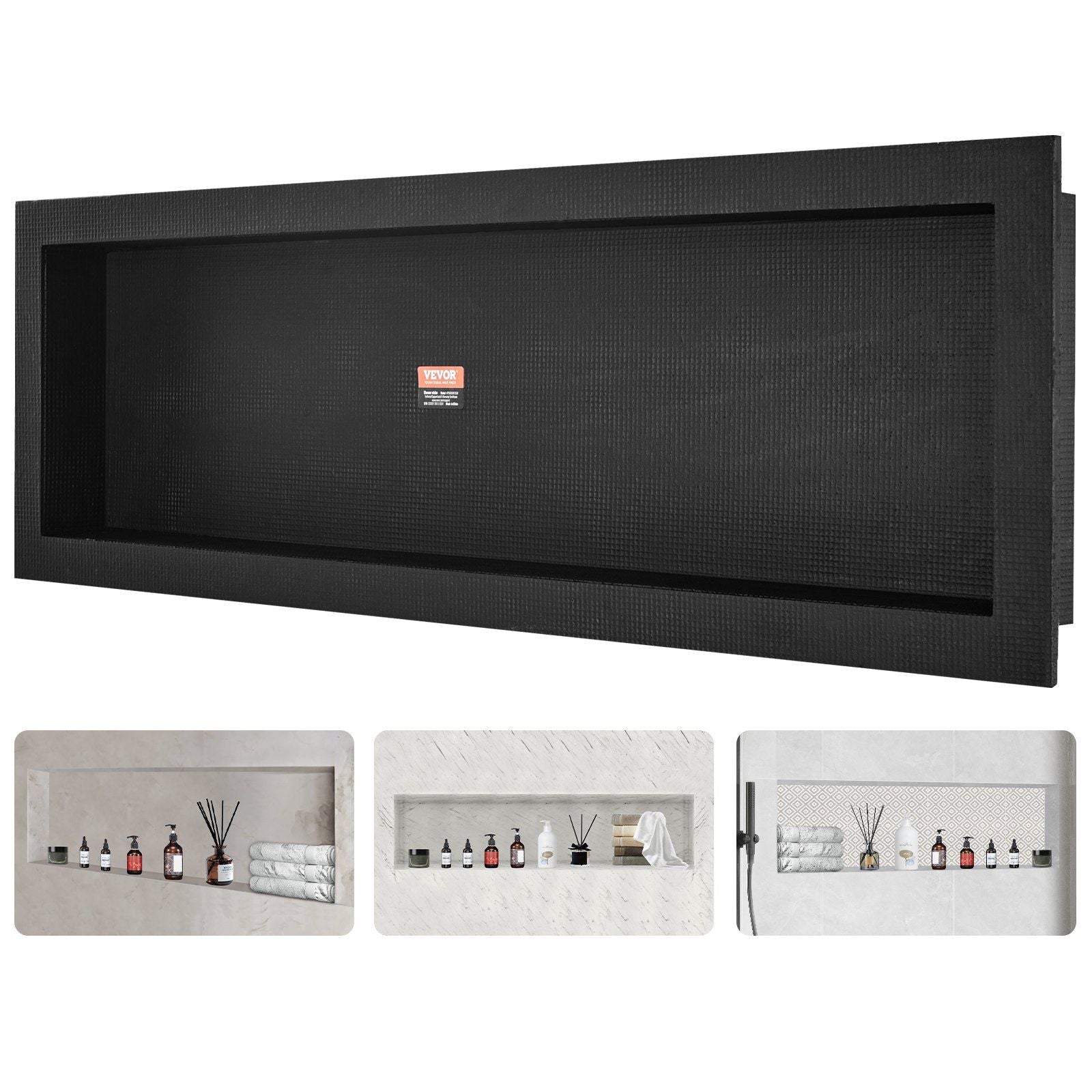 Shower Niche Ready for Tile 16" x 50", Single Shelf Organizer, Square Corners Wall-inserted Niche Recessed, Sealed Protection Modern Soap Storage Niche for Shower Bathroom, Black