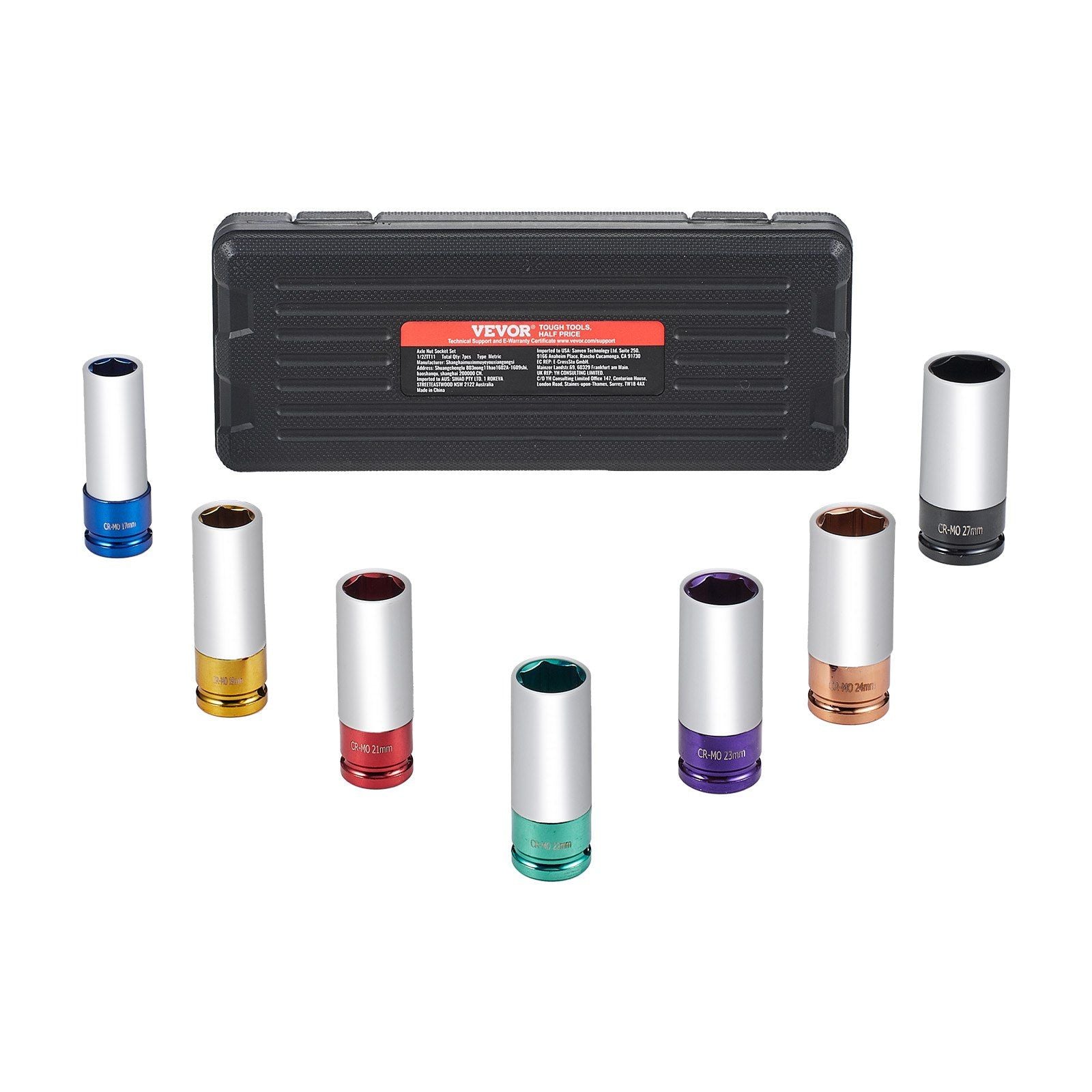 Lug Nut Impact Socket Set 1/2 in Drive Metric 6-Point Deep Socket 7PCS