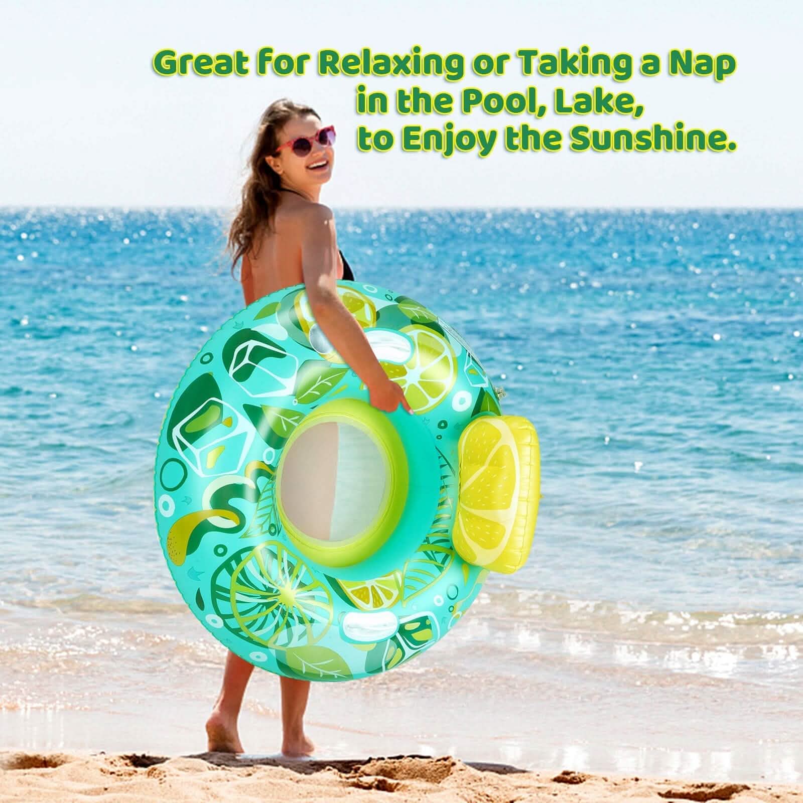 Inflatable Lounger Pool Float with Rubber Handle and Drink Holder