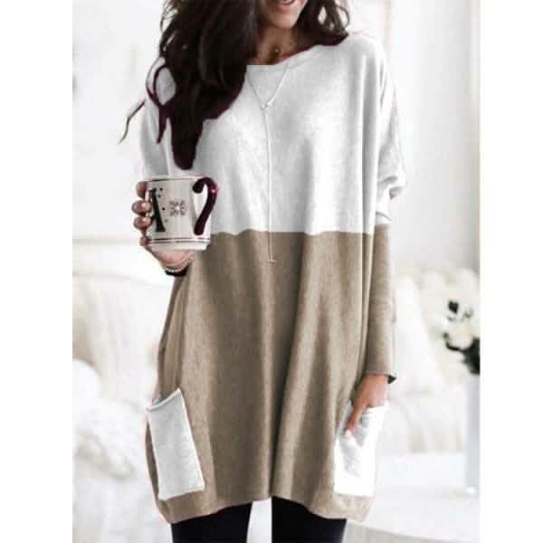 Women Long Sleeve Casual Pocket T-Shirt Loose Plus Size Top Blouse